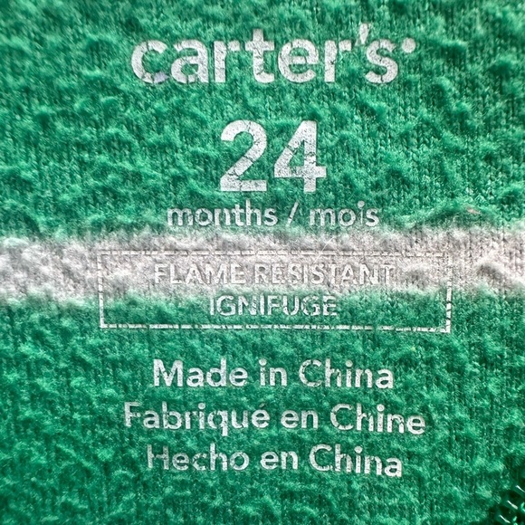 Carter’s Christmas Green Striped Fleece Zip Footed Sleeper Boys 24 Months - Picture 7 of 7